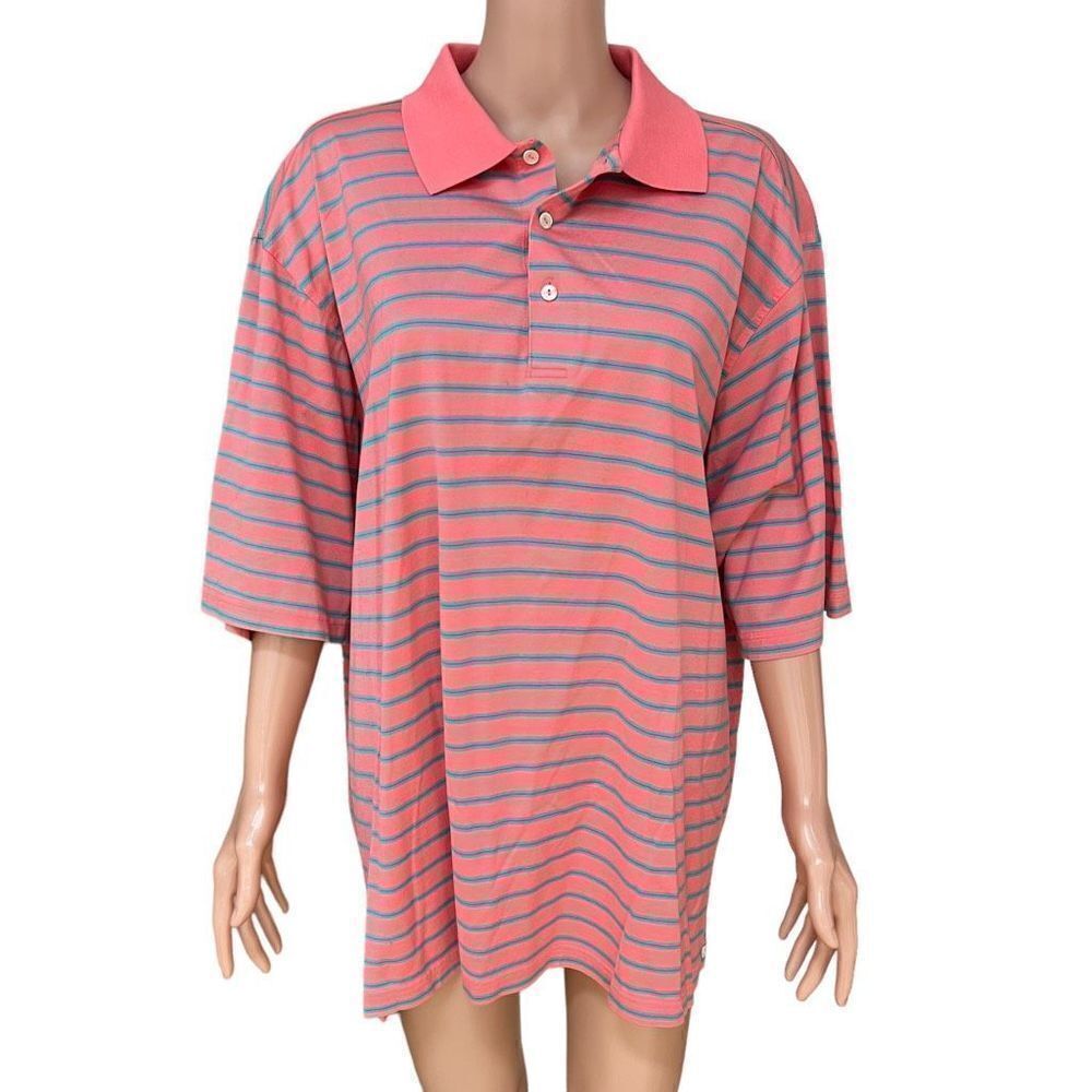 Peter Millar 100% mercerized cotton Golf Polo Shirt Salmon Color striped sz XL